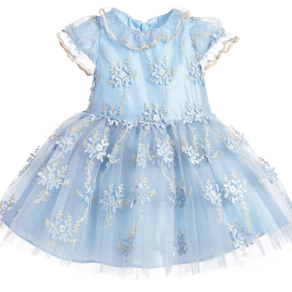 DAVID CHARLES GIRLS DRESS BLUE EMBROIDERED FLOWER TULLE FULL SKIRT 12 months